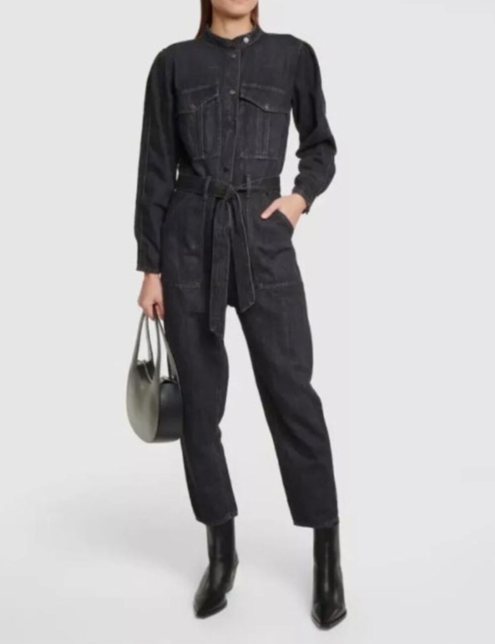 Veronica Beard Washed Onyx Annie Denim Cargo Jumpsuit Size XS